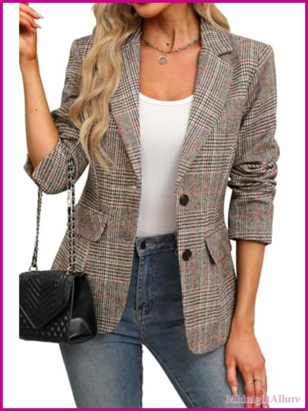 Women's Plaid Blazer Business Casual Work Office Suit Jacket